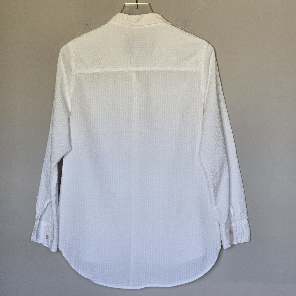 Lola River White Gauzy Seesucker Cotton Button-Down Shirt Women's Size L - Picture 3 of 8